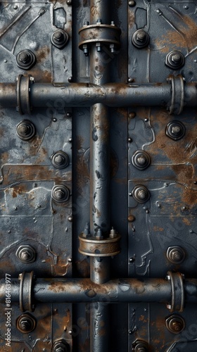 Metal background with pipe and nuts