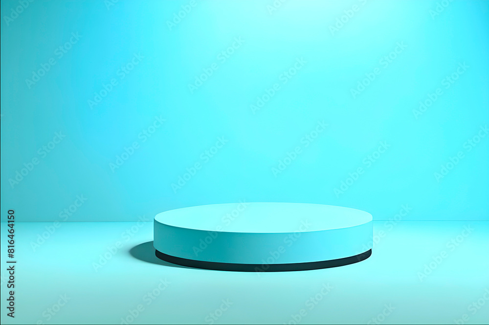 Blue background for product presentation with and light. Empty round podiums. Mockup. Advertising footage