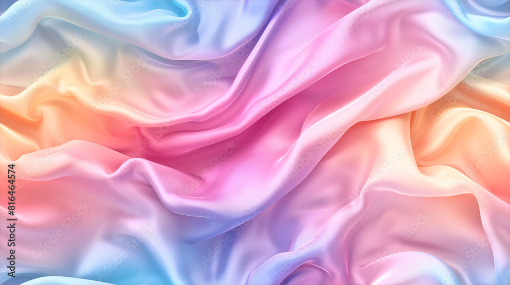 Obraz premium An abstract gradient rainbow smooth pastel fabric in glossy texture with copy space for text. Background design for the Pride month festival or a creativity idea.