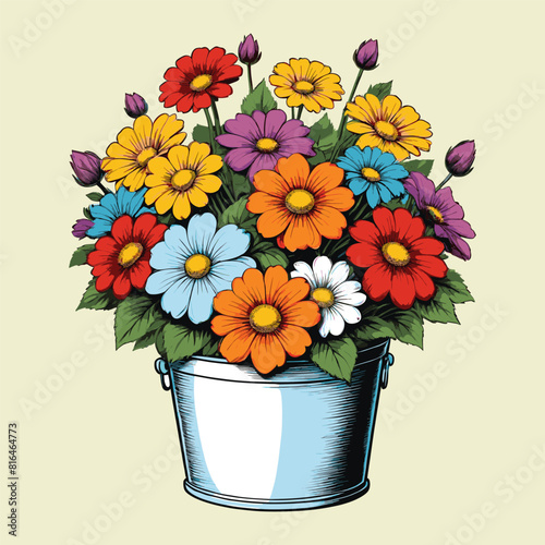 Bouquet of Blooms in Container Isolated