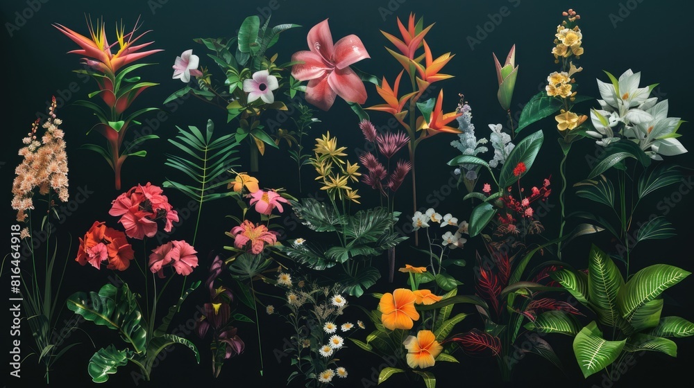 A collection of diverse tropical blooms A collection of diverse tropical blooms