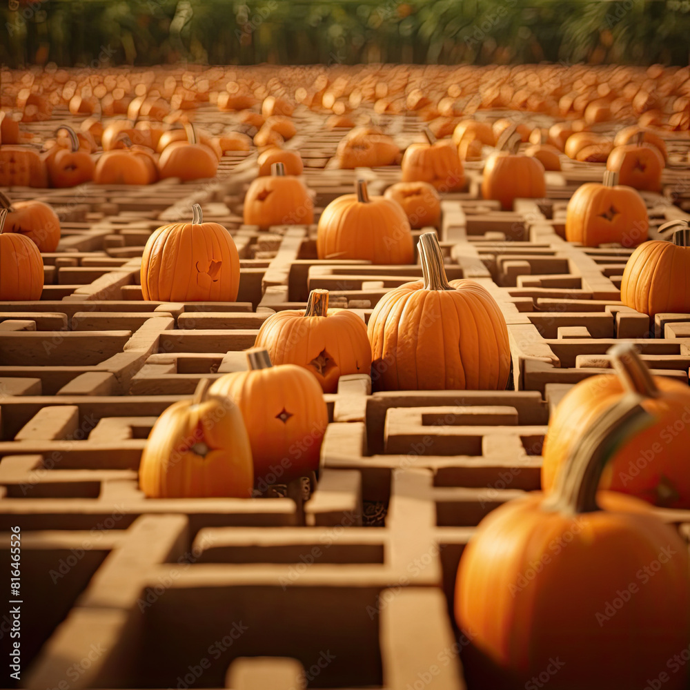 Fototapeta premium A Pumpkin Patch Maze: A Fun and Challenging Autumn Adventure