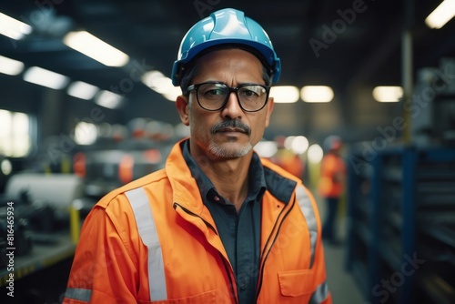 Professional engineer worker wearing hat and safety suit in factory