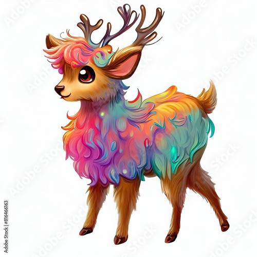 3D furry forest animal with beautiful colors and white background. with Generative AI technology