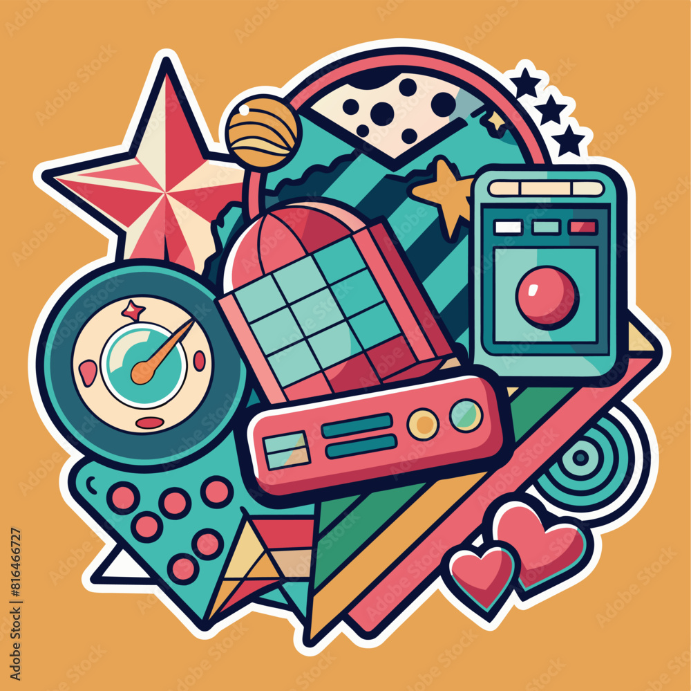 illustration of a cute trending and aesthetic sticker retro color