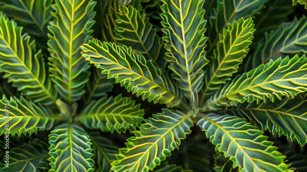 Araucaria heterophylla tropical leaves in a close up view