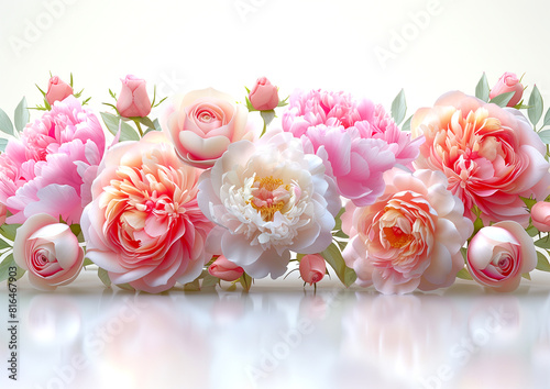 A bouquet of pink flowers with a white background