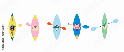 Canoe sport illustration, man on kayak top view illustration