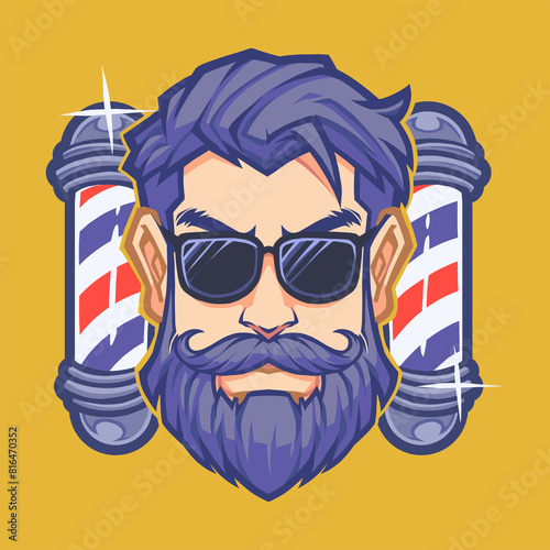 Barber Shop Logo with barber pole in vintage style © Logitex
