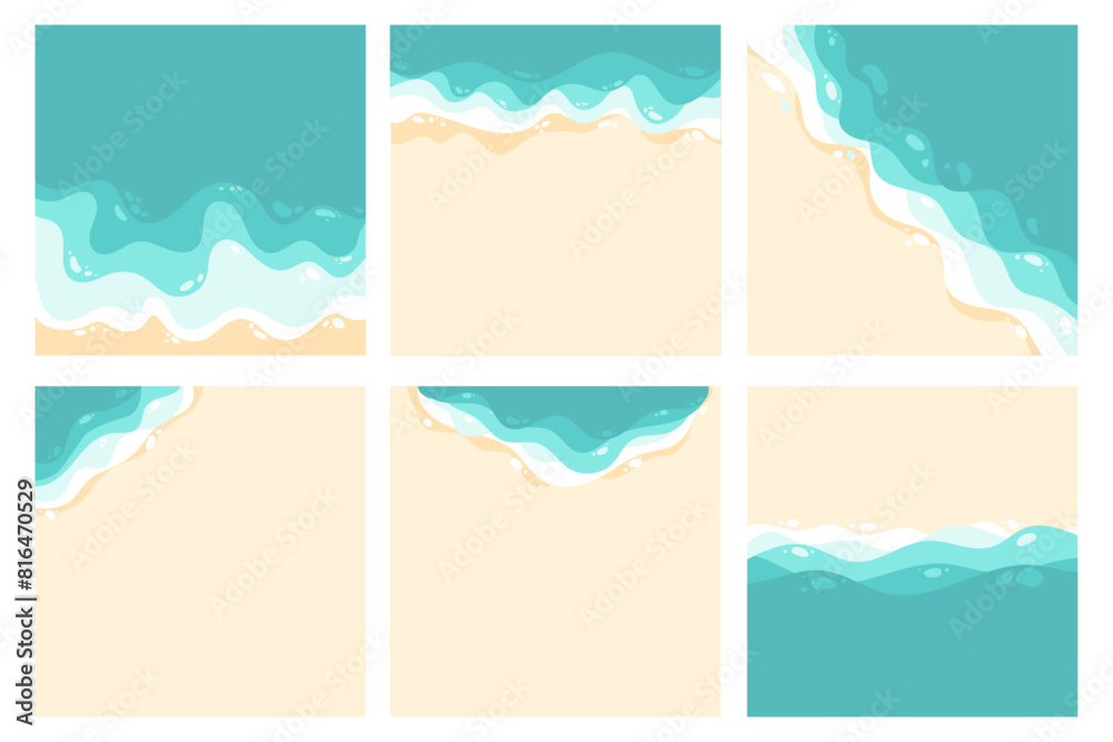 Fototapeta premium Summer vacation Beach and waves element set vector illustration