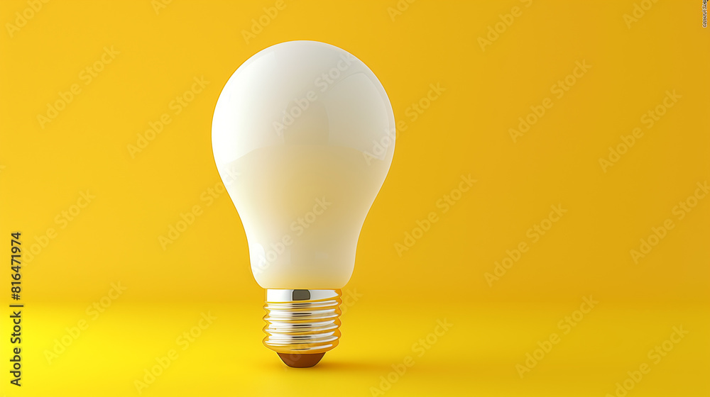 White light bulb on bright yellow background in pastel colors. Minimalist concept, bright idea concept, isolated lamp. 3d render illustration. White light bulb on bright yellow background in pastel colors. Minimalist concept, bright idea concept, isolated lamp. 3d render illustration.