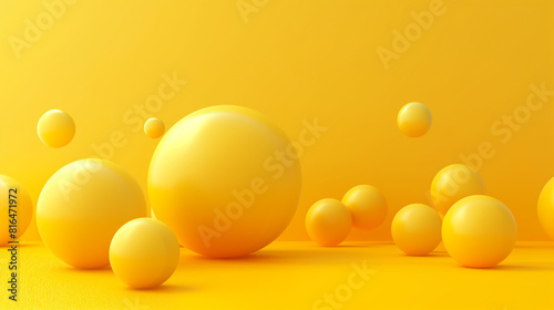 Abstract 3d render of composition with yellow spheres, modern background design.