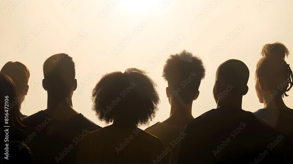 Silhouette of multi ethnic group rear view : Generative AI