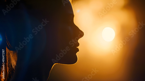 Silhouette of caucasian woman : Generative AI photo