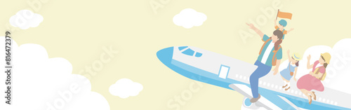 バナー　旅行　夏　フレーム　人物　家族　背景　コピースペース　イラスト素材