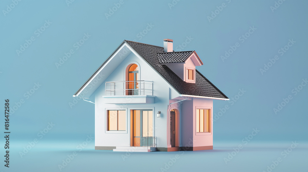 3D small house on blue background. 3D illustration. 3D small house on blue background. 3D illustration.