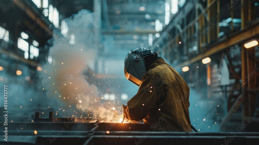man worker doing welding in factory man worker doing welding in factory