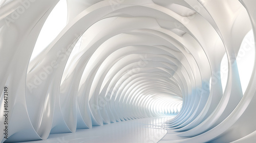 Abstract white twisted tunnel perspective. 3d render.