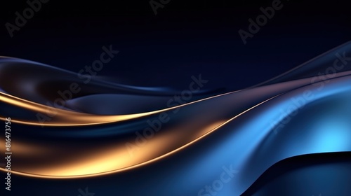 Abstract waves with striking blue and gold gradations. These shapes flow like waves or ribbons moving through space