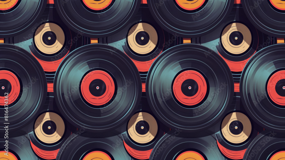 Seamless pattern background with retro vinyl records.