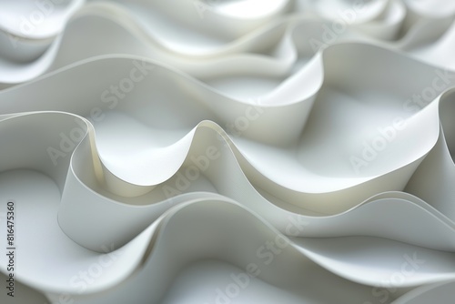 Abstract white paper waves with soft shadows creating a serene, minimalist design.	 photo