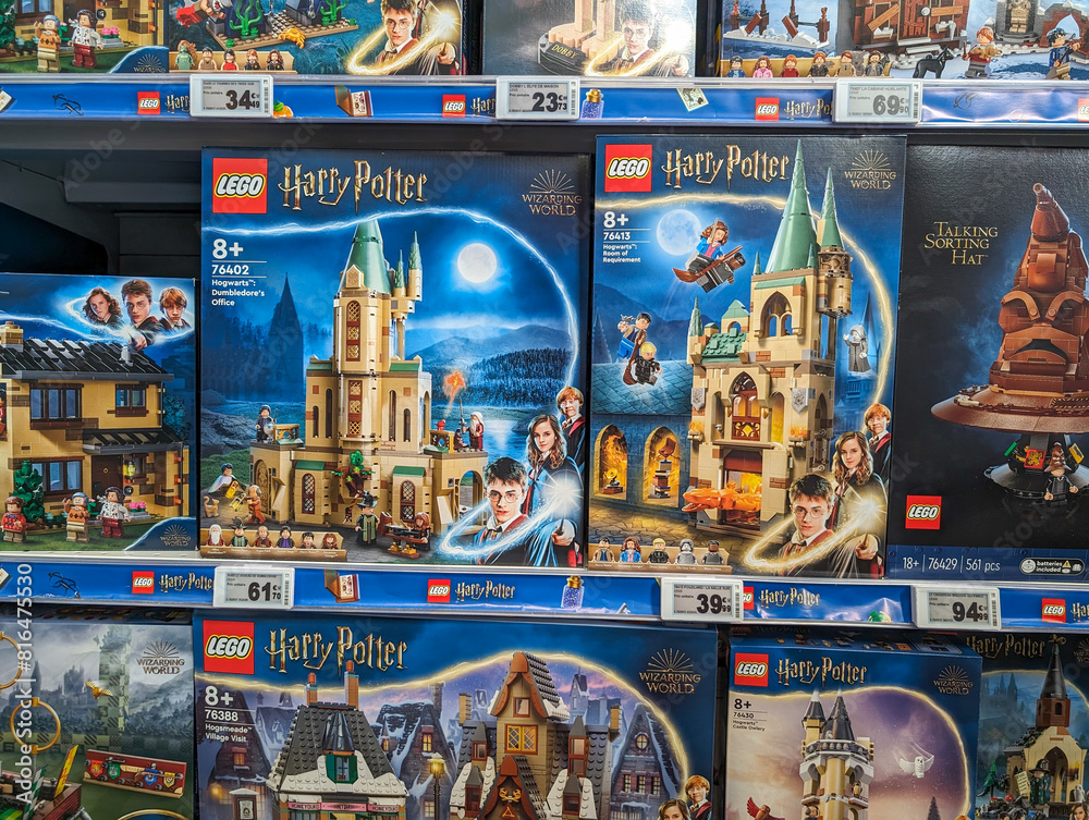 Fototapeta premium France, 26 April 2024: Harry Potter Lego sets on store shelf.