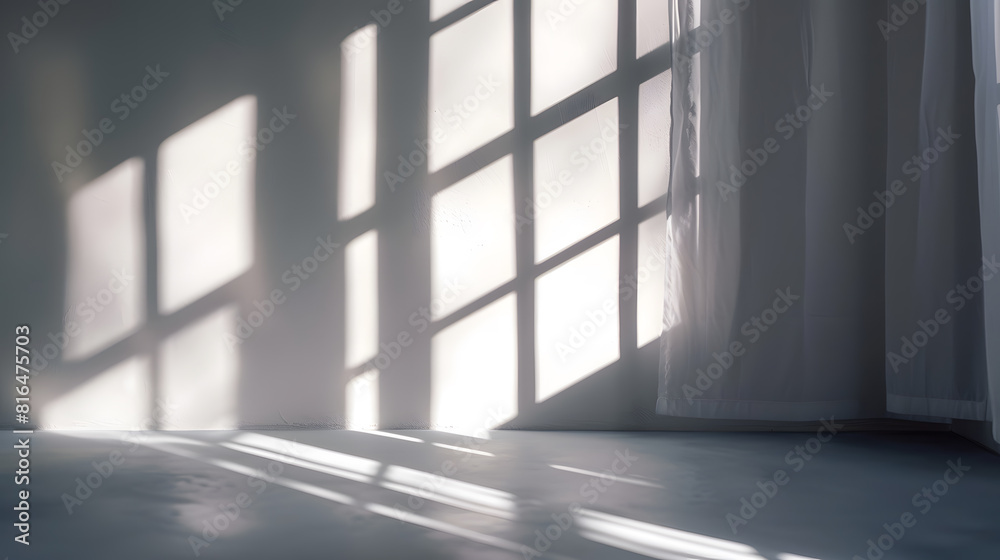 The light from the window shines on the white wall the shadow from the curtain blurry shadows and silhouettes on the wall : Generative AI The light from the window shines on the white wall the shadow from the curtain blurry shadows and silhouettes on the wall : Generative AI