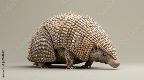 View of an armadillo rolling into a ball flat design front view natural armor theme 3D render Triadic Color Scheme