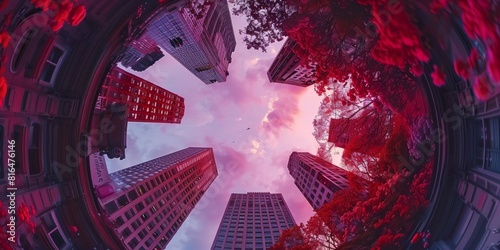 Circular 360 View of Flowers and Cityscape