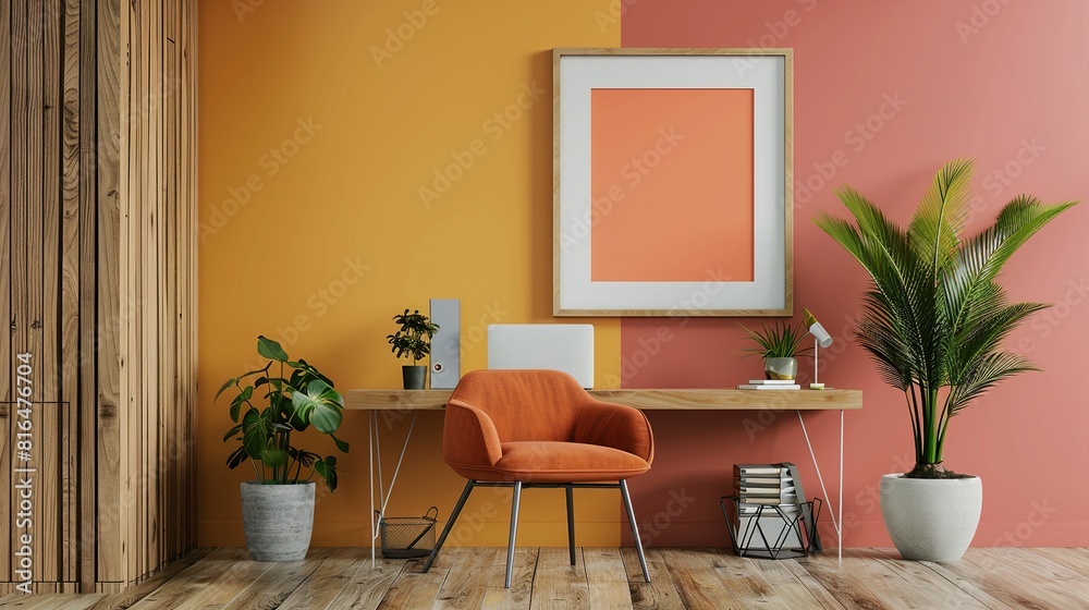 ISO A Paper Size Frame Mockup: Modern Home Office Interior