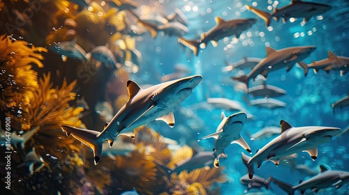 banner background of Fintastic Friday theme banner design for microstock, no text, and wide copy space, [A close-up of a ray's mouth and teeth, highlighting its feeding behavior]