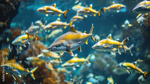 banner background of Fintastic Friday theme banner design for microstock, no text, and wide copy space, [A close-up of a ray's mouth and teeth, highlighting its feeding behavior]