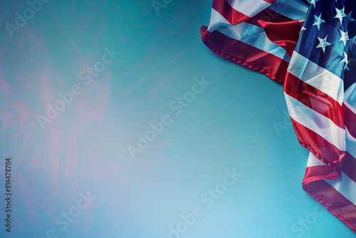 Memorial Day tribute with a patriotic flag display on a blue gradient background.