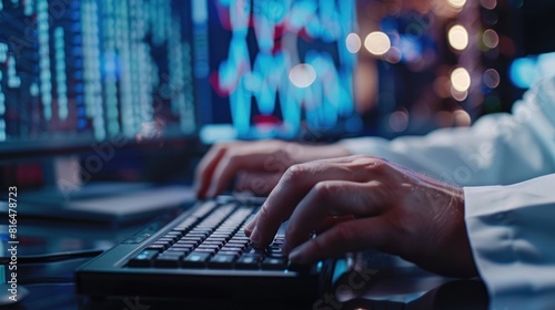 a data scientist's hands typing on a keyboard, 