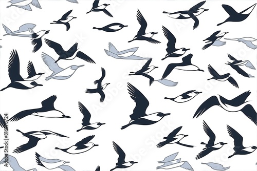 Minimalist Line Art Seamless Pattern of Birds in Flight with Soft Colors