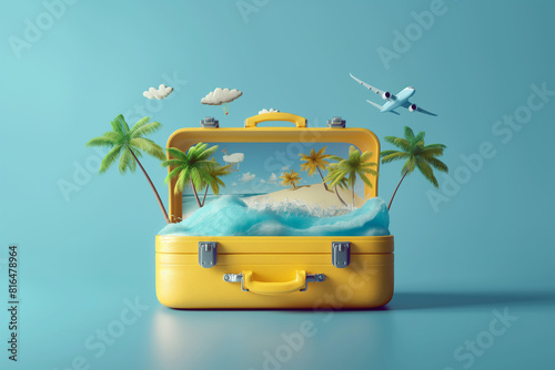 Suitcase image during summer vacation Travel and work, balancing work and life.	
 photo