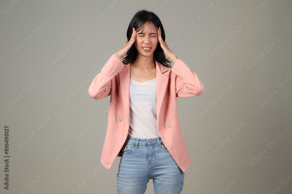 stressfull angry mad expression of asian woman wearing casual formal outfit on isolated background stressfull angry mad expression of asian woman wearing casual formal outfit on isolated background