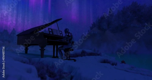 AI Symphony: Robotic Pianist Conjures Wondrous Music in a Virtual Arctic Aurora Forest
