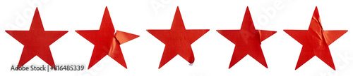 A set of red star shape paper sticker label isolated on white background.	
