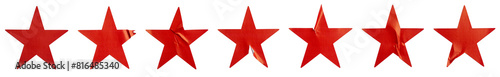 Fotografía A set of red star shape paper sticker label isolated on white background