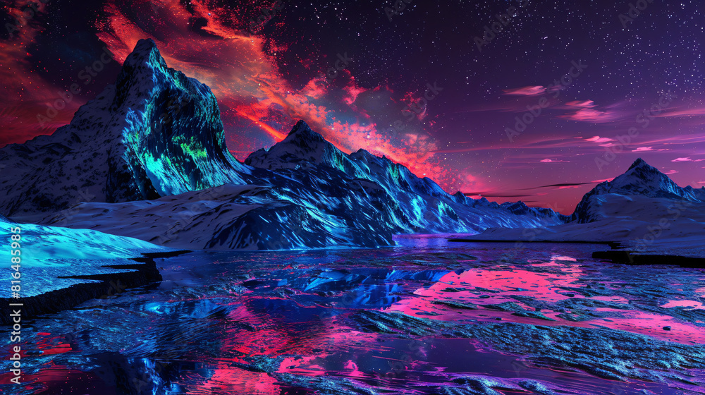 Dazzling neon landscape postcard