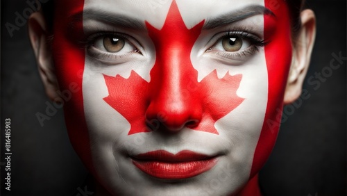 Canadian Spirit – Canada Flag Facial Art: Face art featuring the red and white maple leaf design, expressing Canadian national pride. 