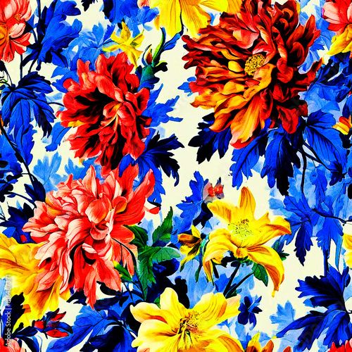 Colourful floral seamless Pattern with light background watercolour painting of ballota flower
