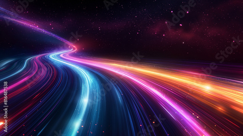 Colorful Light Trail Representing Speed of Time in Space  Dynamic and Vibrant Streak  Black Starry Sky Background with Bright Lights  Abstract Style  Future Technology  Sci-Fi Feel  Vector Graphics