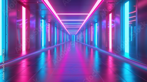 Futuristic neonlit corridor blending modern architecture with bright glowing illumination for a tech ambiance 