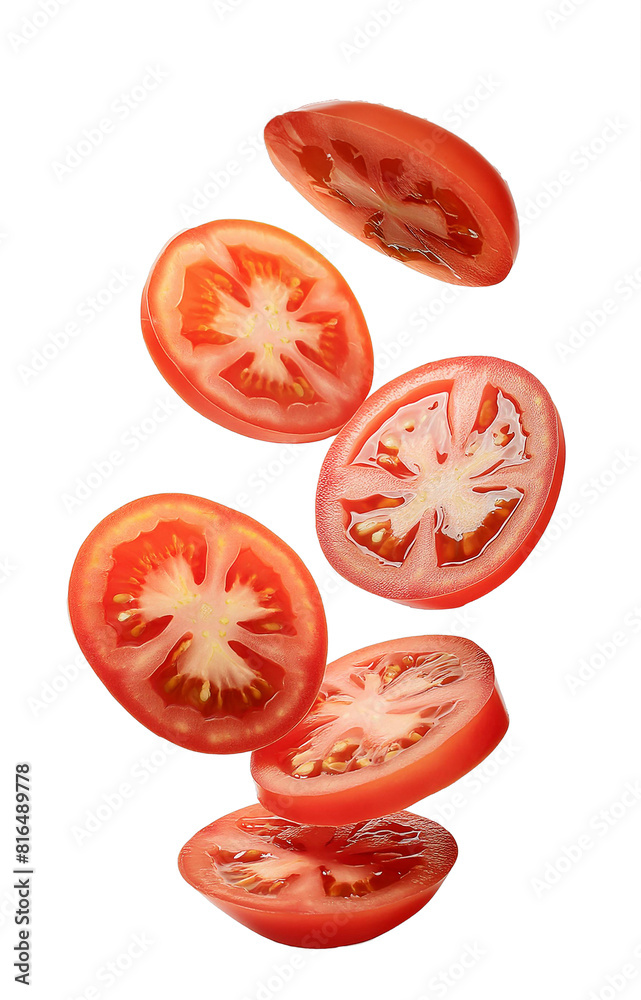 fresh tomato slices floating on a transparent background fresh tomato slices floating on a transparent background