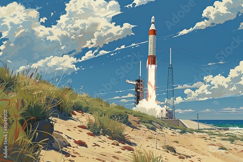 Enchanting Rocket Launch Art - Detailed and Trending Print photo