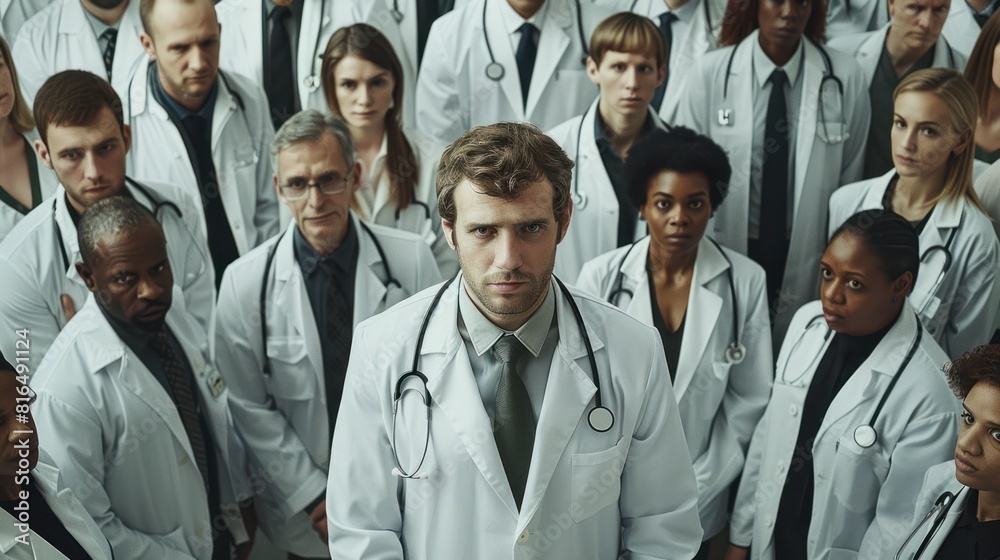 Fototapeta premium Young doctor surrounded by his colleagues
