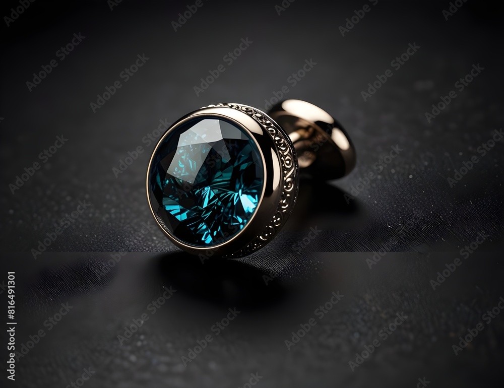 Close-up of opulent cufflinks with a reflective stone set on a dark, textured backdrop, highlighting the luxury and style generate ai Close-up of opulent cufflinks with a reflective stone set on a dark, textured backdrop, highlighting the luxury and style generate ai