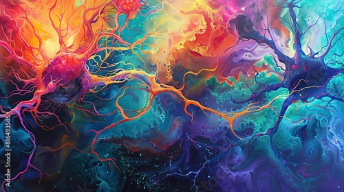 In the realm of the unseen where science meets the canvas of the mind neurons dance in a tapestry of connection illuminating the mysteries of thought and life in vibrant hues    photo